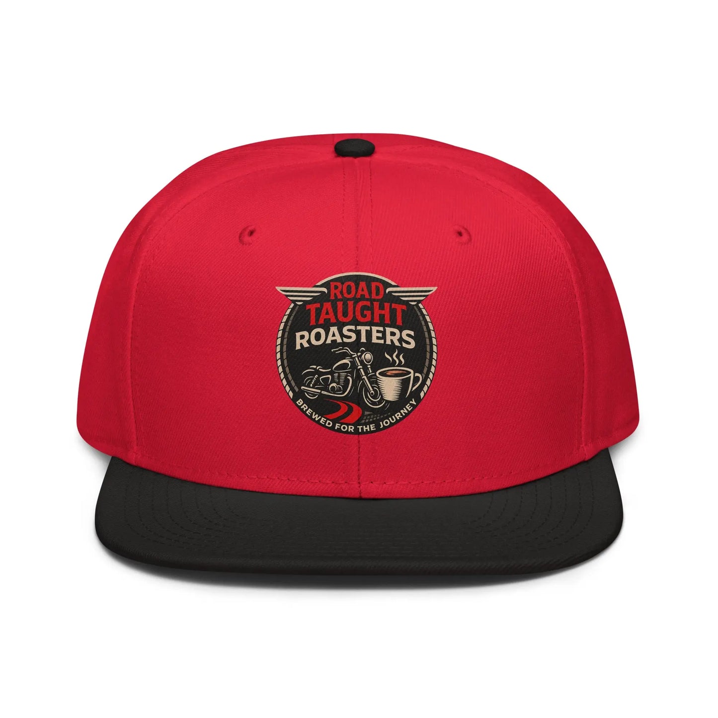 Red cap with black brim and  logo 